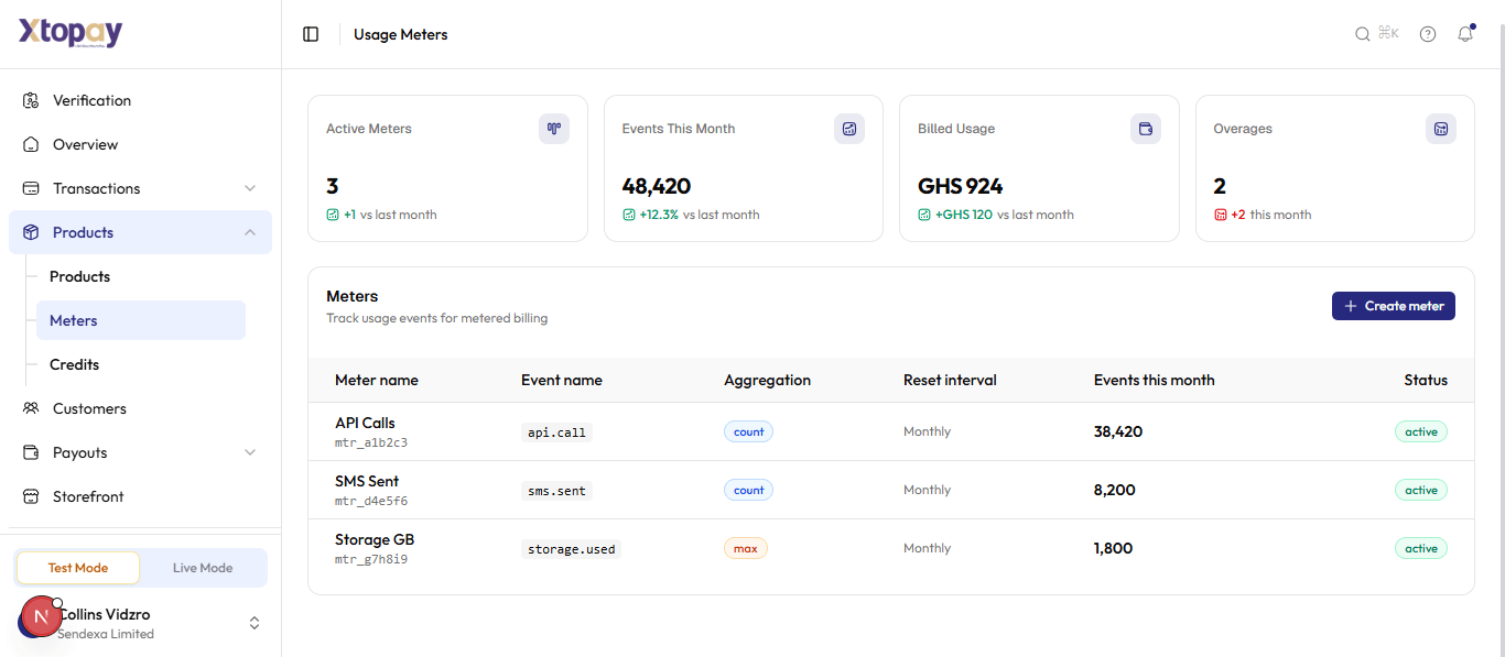 Xtopay Developer — dashboard preview